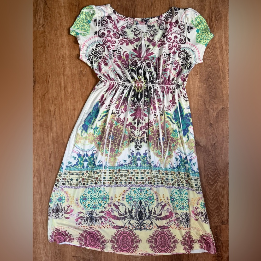 R Rouge Girls Rhinestones Boho Paisley Empire Waist Dress Juniors Size Small - Picture 2 of 7